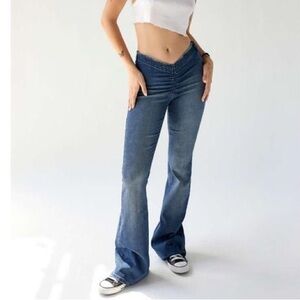 UO BDG Women's Blue Ruched V Front Flare Low Rise Jean | Small | NWOT